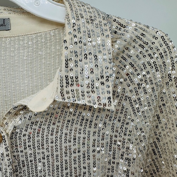 WISHLIST APPAREL Silver Sequins DRESS SHIRT Party Sparkly WOMENS M DISCO Top - Picture 5 of 7